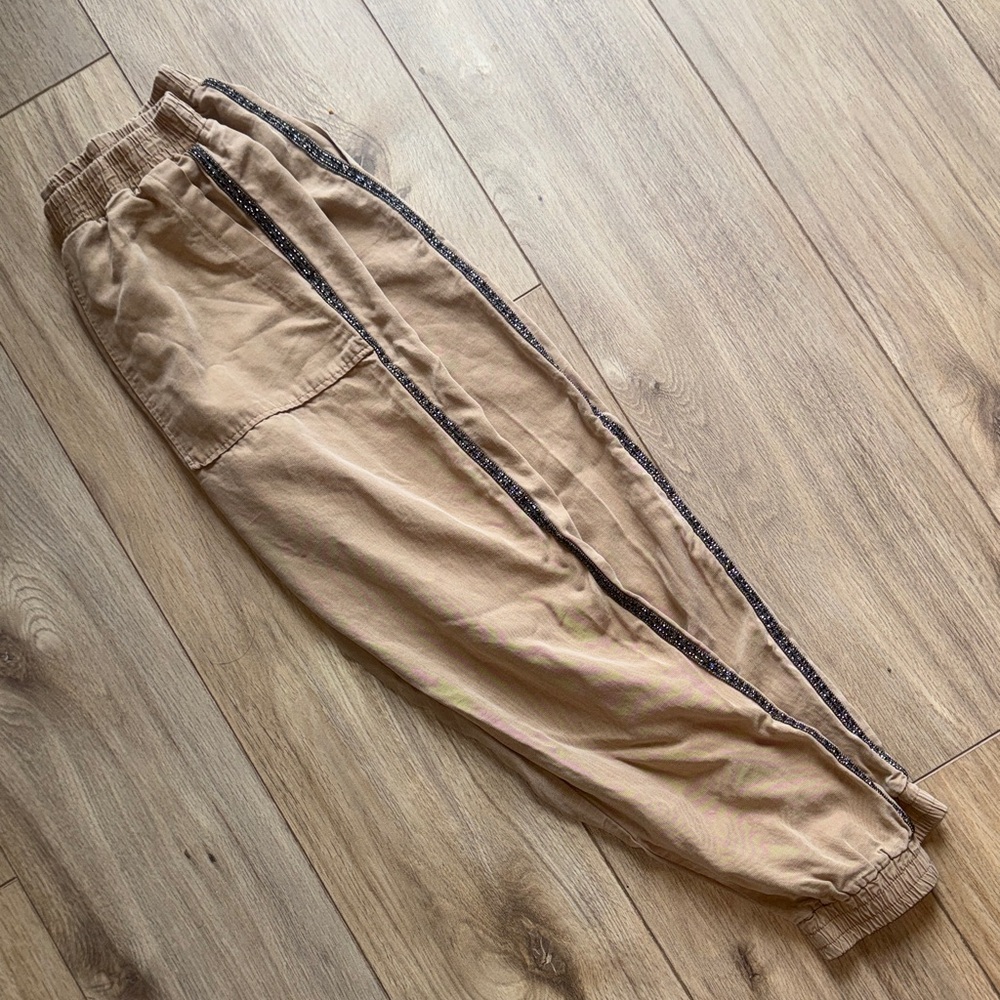 ZARA Join Life Gemstone Sparkle Decor Tan Beige Khaki Style Long Pants Joggers